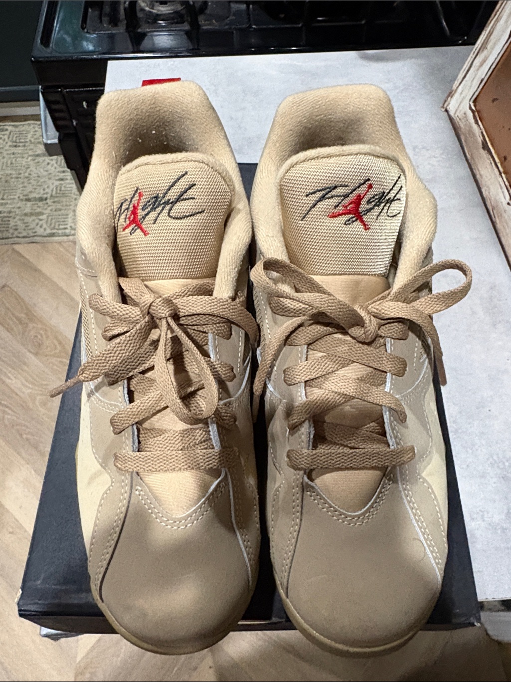 Jordan Flight Low Sneakers In Tan With Red Accent
